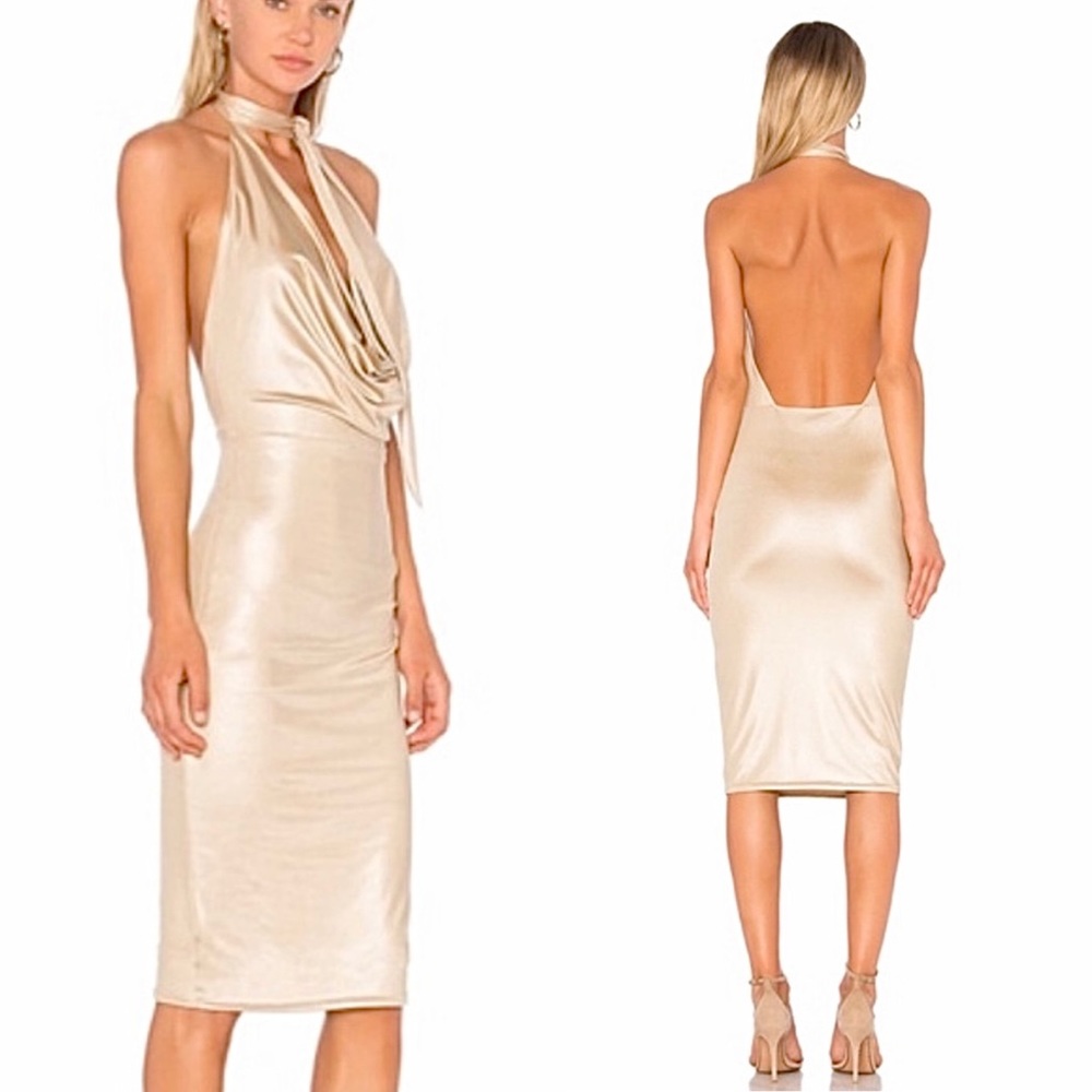 NBD X REVOLVE HENLEY MIDI DRESS GOLD Medium